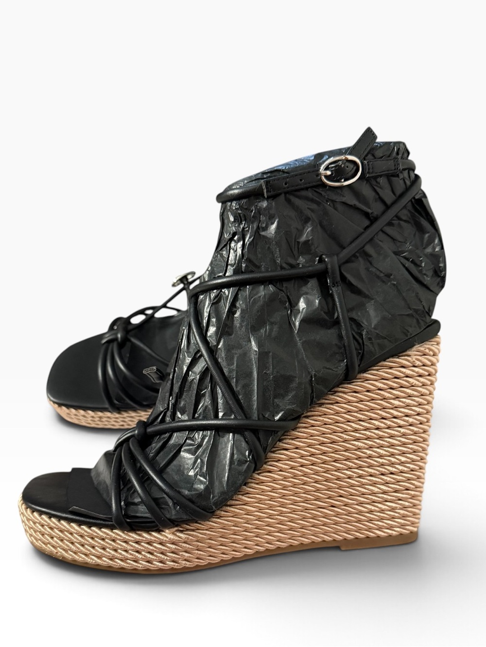 NEW Marc Fisher Zarah Black Wedge Strappy Sandal Womens 9
